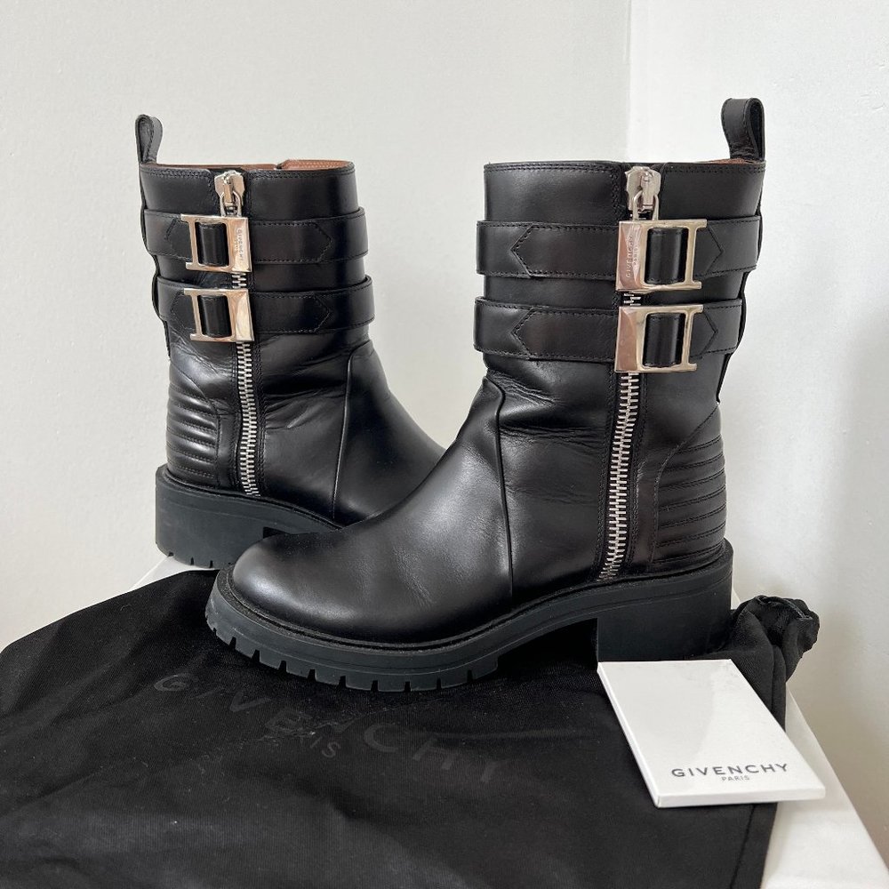 Givenchy black leather moto boots